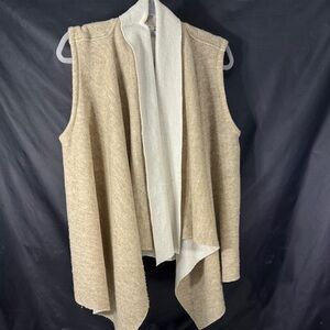 Dylan Tan/Cream Sleeveless Open/Vest w/Shawl Collar Cardigan Sz L